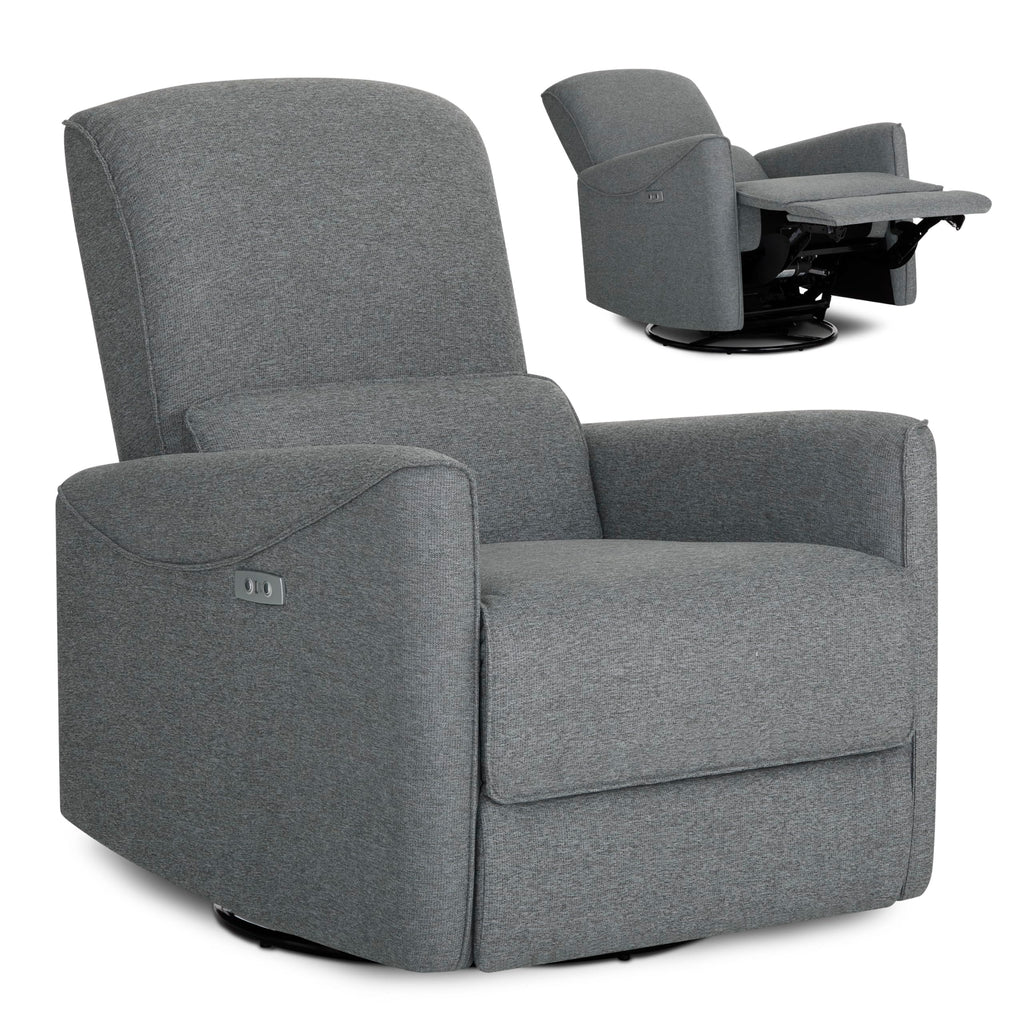 Evolur Belmont Nursery Glider Chair with Massager in Cosmic Grey, Power Recliner with 275° Swivel, Lumbar Support Modern Rocking Chair for Baby Room, Nursery & Living Room