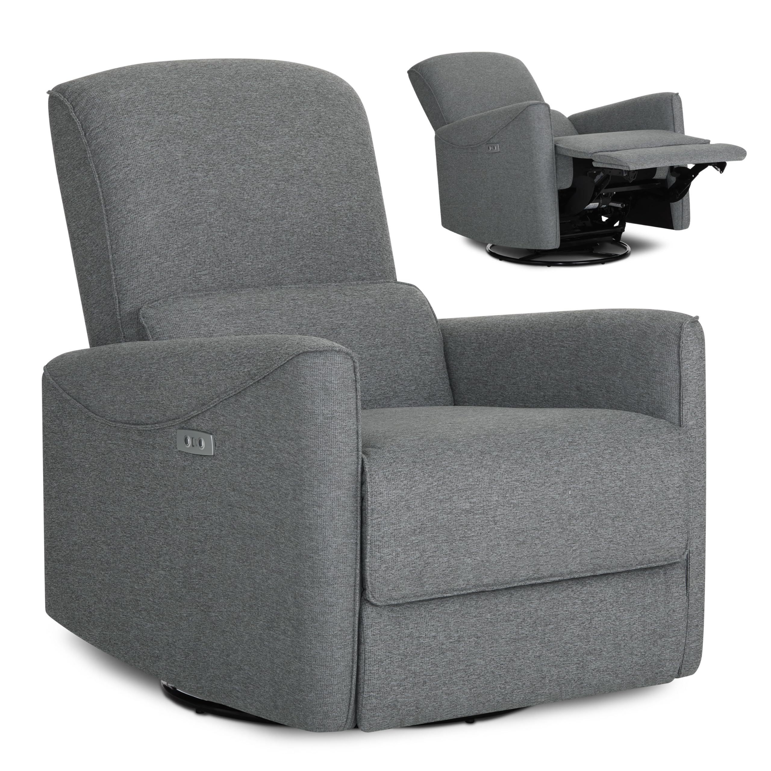 Evolur Belmont Nursery Glider Chair with Massager in Cosmic Grey, Power Recliner with 275° Swivel, Lumbar Support Modern Rocking Chair for Baby Room, Nursery & Living Room