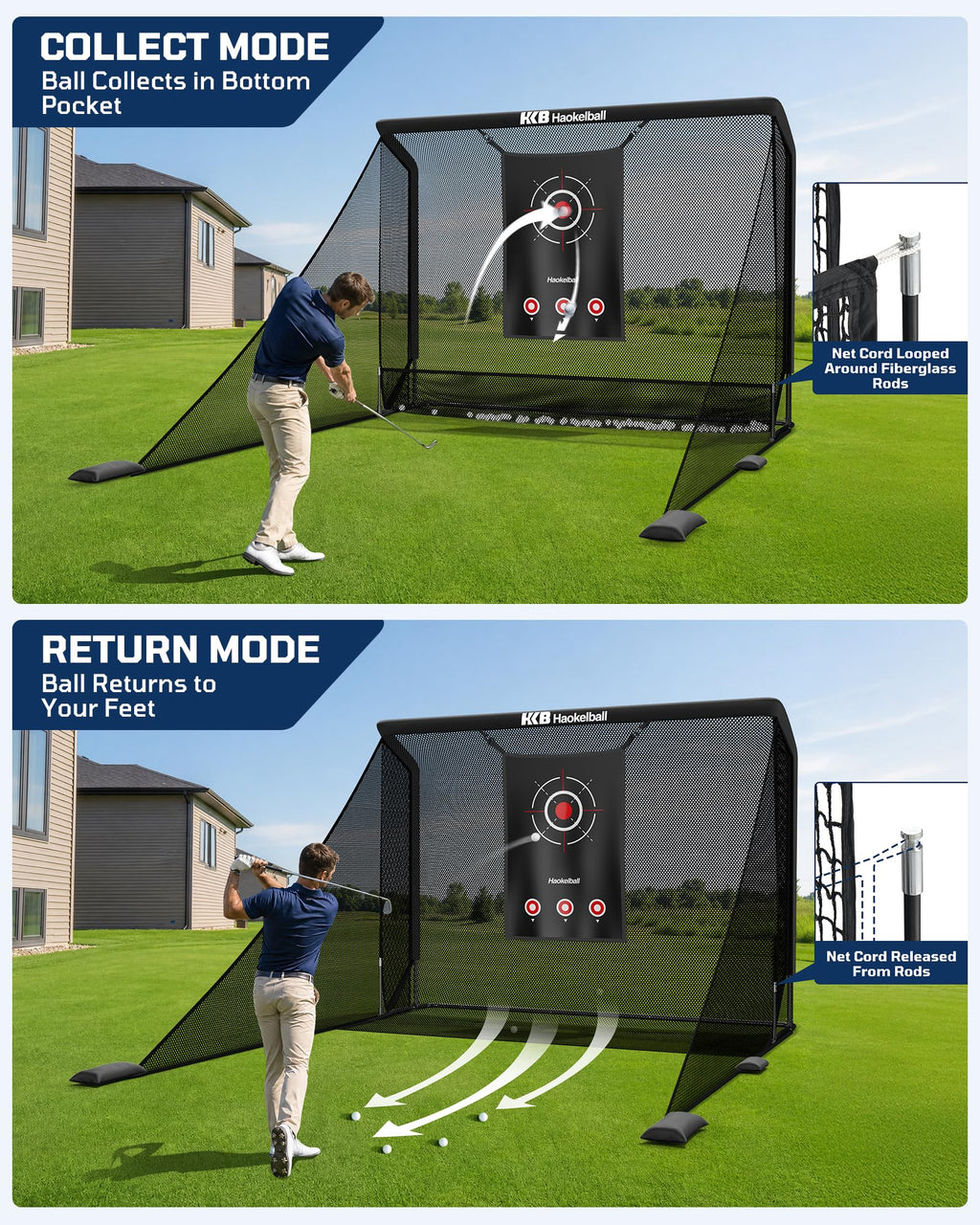 Haokelball Golf Hitting Net for Driving Real Balls, Indoor Chipping Practice Swing Training Nets with Side Barriers Impact Target, 10x8ft Heavy Duty Netting with Carry Bag for Backyard Outdoor Use