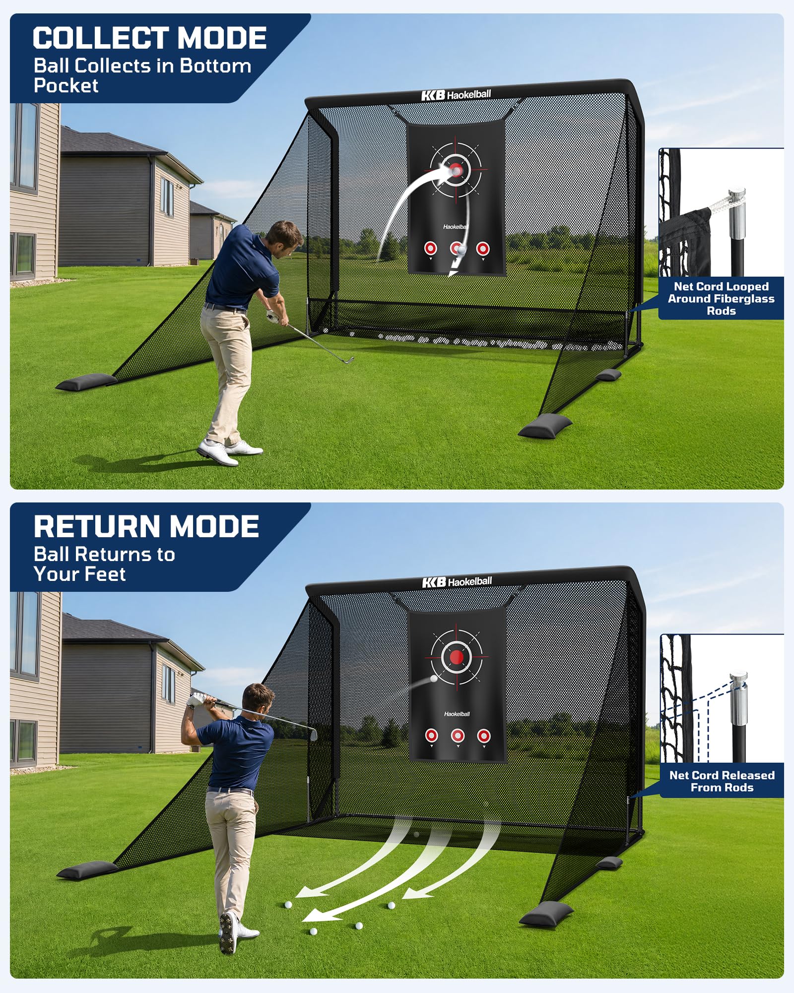 Haokelball Golf Hitting Net for Driving Real Balls, Indoor Chipping Practice Swing Training Nets with Side Barriers Impact Target, 10x8ft Heavy Duty Netting with Carry Bag for Backyard Outdoor Use