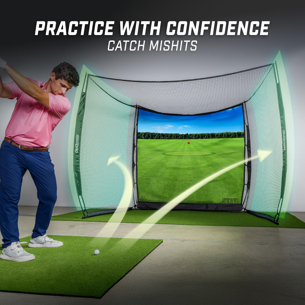 GoSports Range Cage 10 ft x 8 ft Golf Practice Hitting Net with Impact Screen