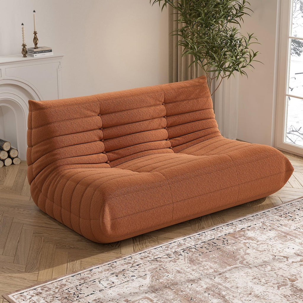 Bean Bag Chair, Loveseat Fireside Chair Bean Bag Sofa Large Bean Bag Chair for Adults, 2 Seater Bean Bag Chairs for Teens with High Density Comfortable Foam, Bean Bag for Living Room, Bedroom (Orange)