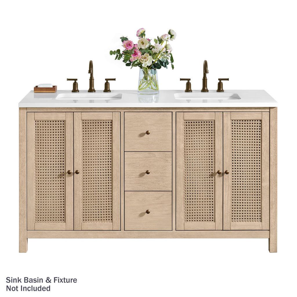 Alaterre Furniture Lucca Bathroom Vanity - Freestanding Cabinet Without Sink - 60 Inch Wood Bathroom Vanity with Soft-Close Doors and Three Drawers - for Double Sink Cabinet (Natural)