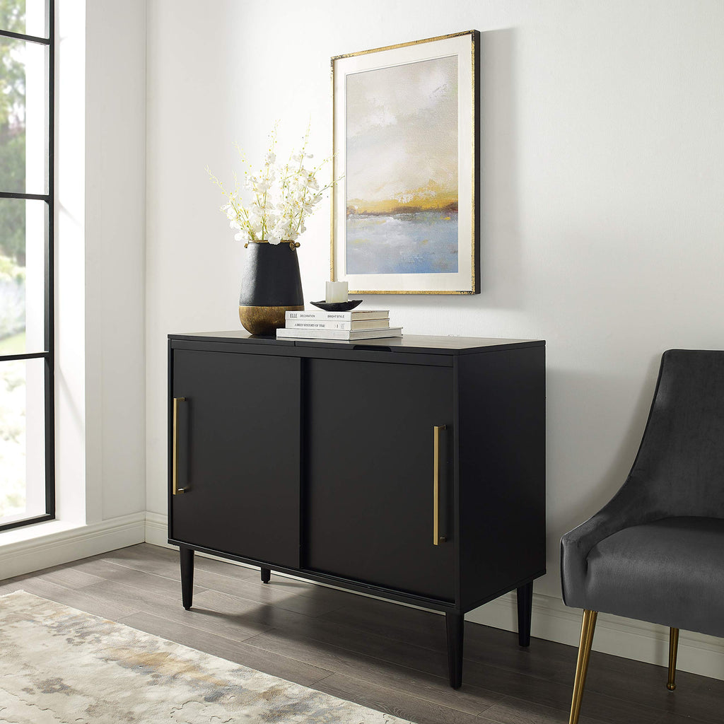 Crosley Furniture Everett Media Console and Record Player Stand with Storage for Vinyl Records, Matte Black