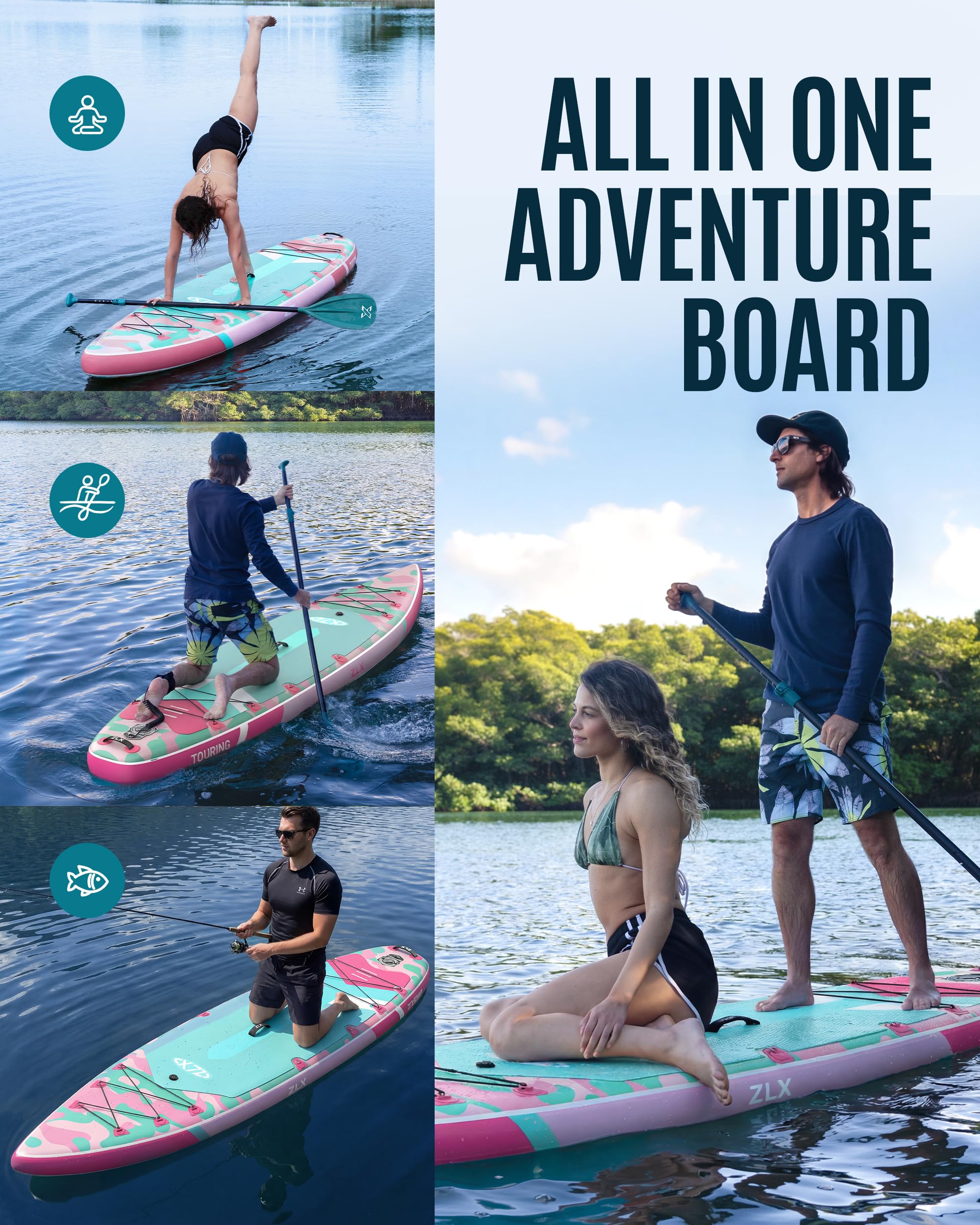 ZLX 11'6" Extra Wide Inflatable Paddle Board, Touring Stand Up Paddleboard, Fast-Tracking SUP for Long-Distance, Stable Center Fin, Portable Backpack & Accessories for Adults, 500lb/3 People/Family