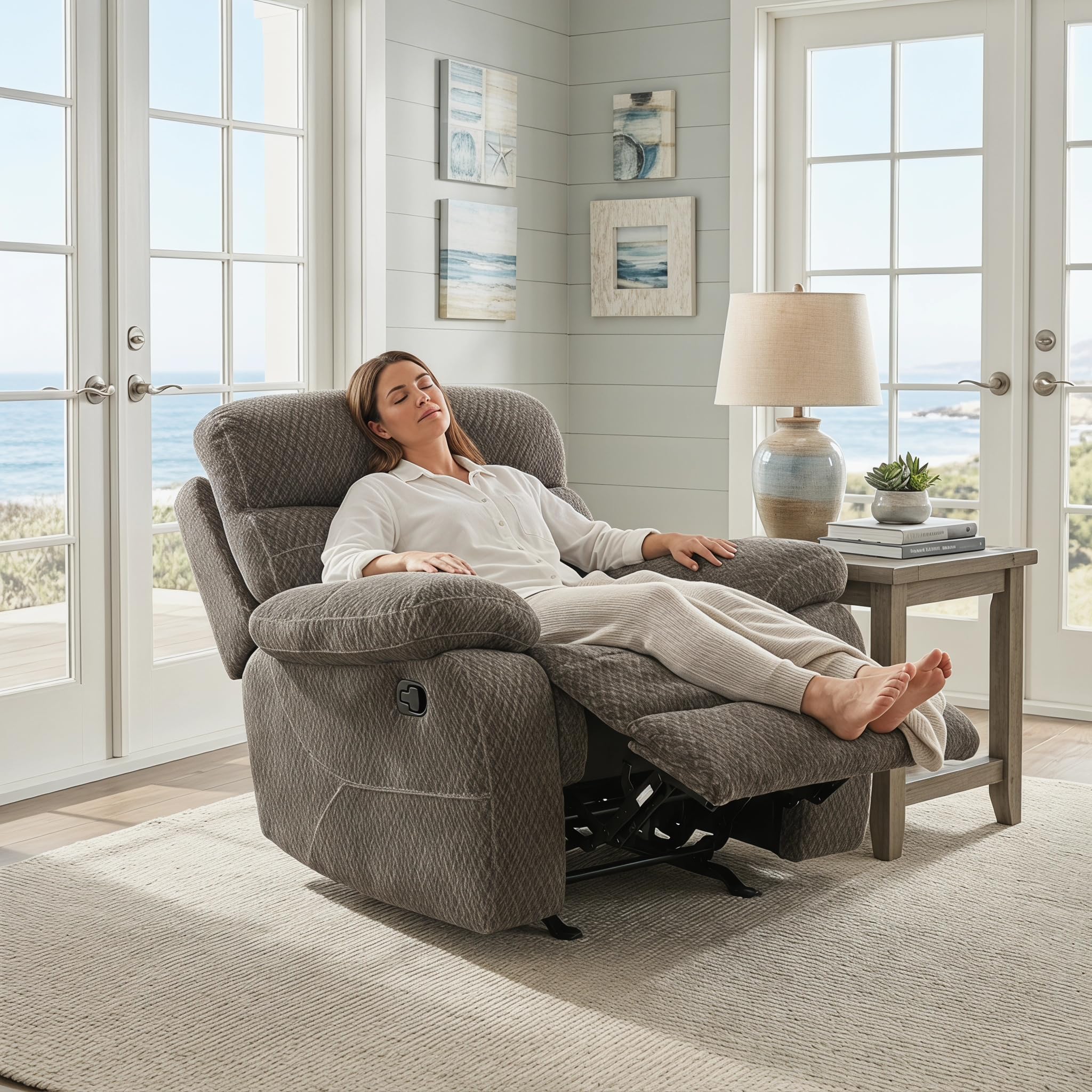 Trygoal Manual Recliner Chair, Nursery Rocking Chair, Recliner Chair for Adults, Lazy Boy, Gaming Recliner wih Overstuffed Arms, Suitable for Home Theater, Living Room, Bedroom, Dark Brown
