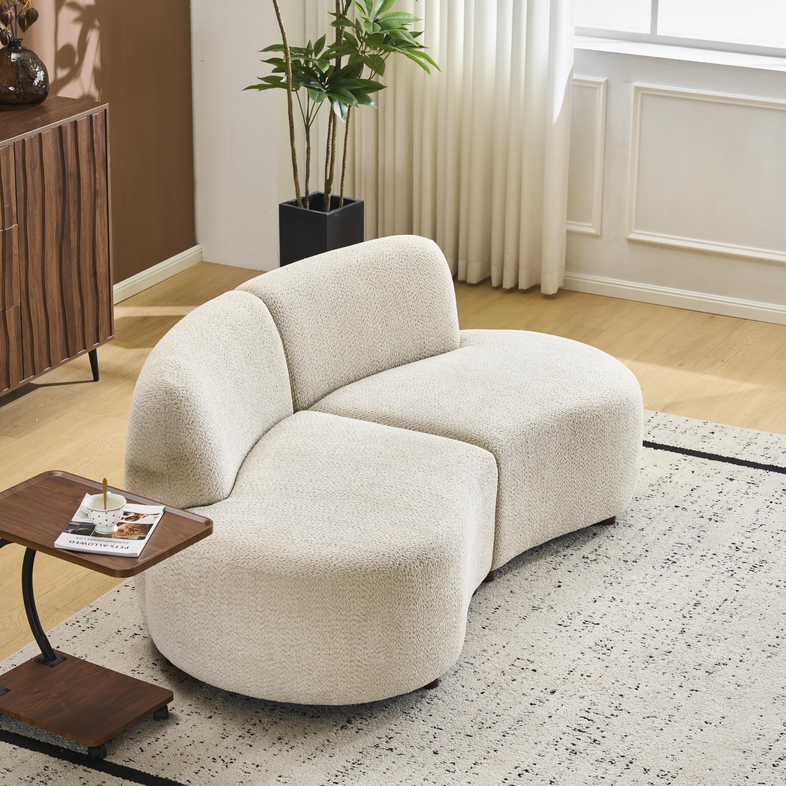 Merax 73" Curved Cloud Loveseat, Boucle Upholstered 2 Seater Sectional Sofa with Wooden Frame, Modern Curved Cloud Couch for Living Room, Cozy Leisure Couches, Easy Assembly, Beige