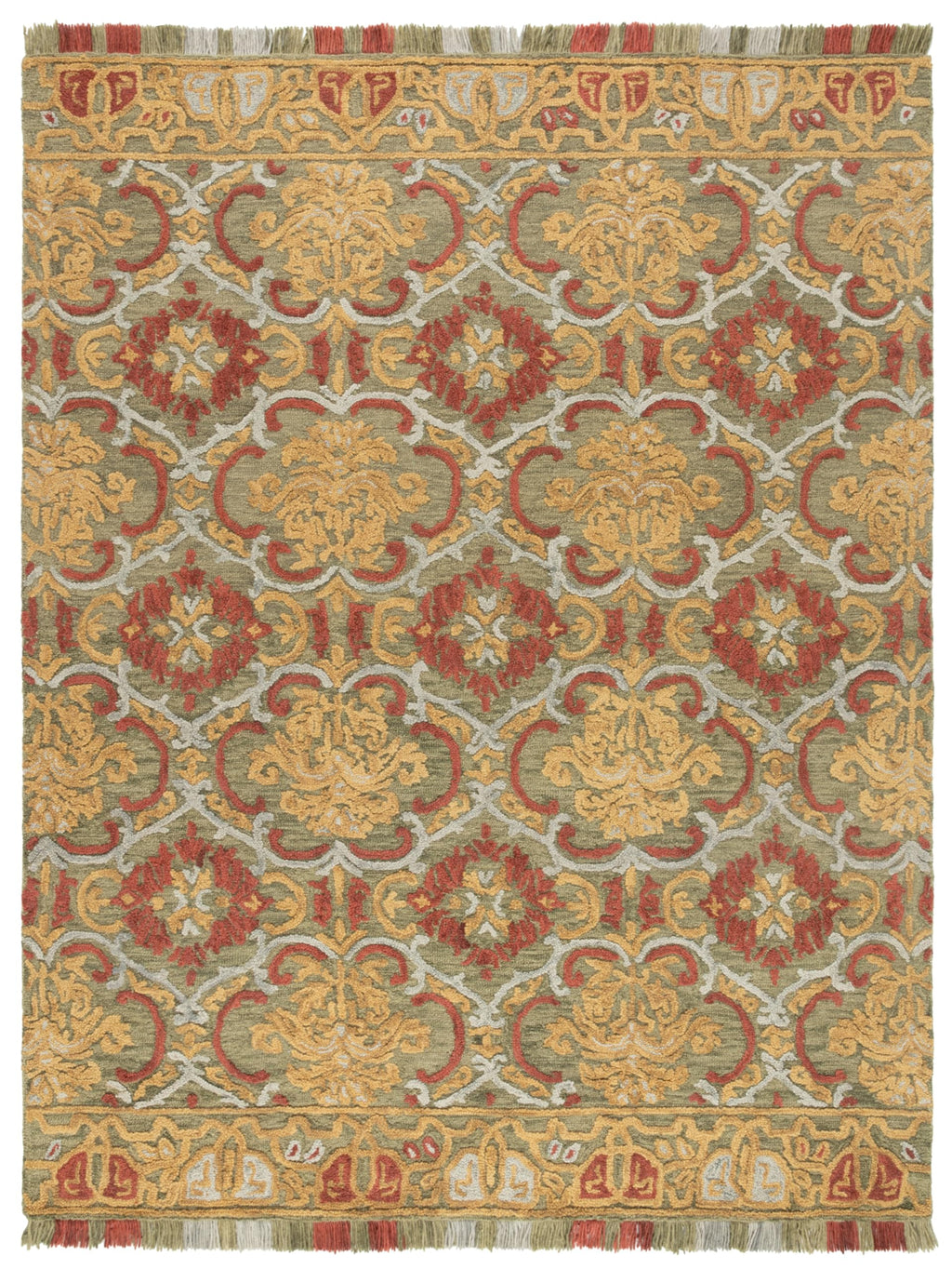 SAFAVIEH Area Rug 8x10 - Blossom Collection - Large - Green & Gold, Handmade Wool, Floral Design, Ideal for Living Room, Bedroom, Office, Dining Space (BLM422B)