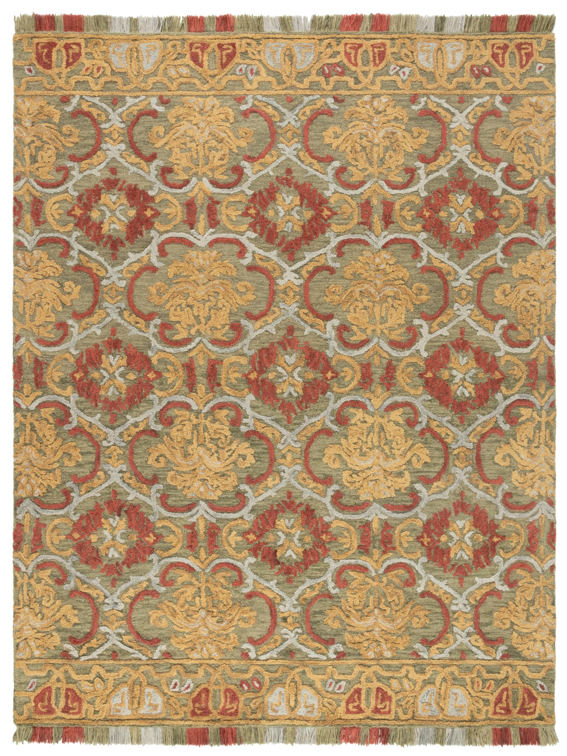 SAFAVIEH Area Rug 8x10 - Blossom Collection - Large - Green & Gold, Handmade Wool, Floral Design, Ideal for Living Room, Bedroom, Office, Dining Space (BLM422B)