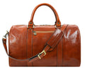 Time Resistance Full Grain Leather Small Duffel Bag - Gym Weekender Overnight Bag (Cognac Brown)