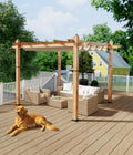 GarveeLife 10 x 10 ft Wood-Grain Aluminum Pergola Outdoor Pergola with Retractable Canopy for Garden Patio Backyard Deck - Khaki