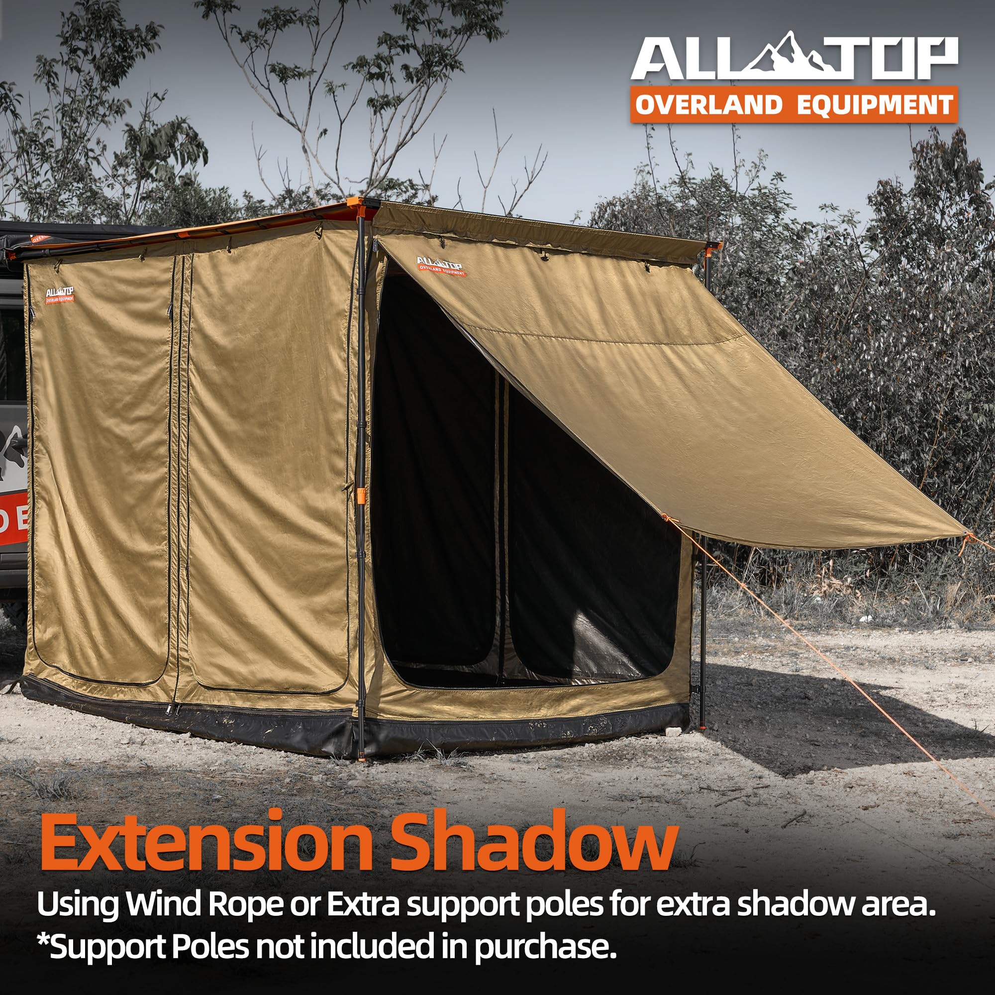 ALL-TOP Awning Room with Floor 8.2' x 10' Rip-Stop 420D Oxford Awning Tent with Bug-Resistance Mesh, Waterproof Sun Shelter for Overland, Camping(Room Only)