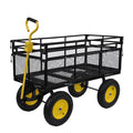 Heavy-Duty Iron Garden Cart Wagon with 1100 lbs Capacity, 15 inch Pneumatic Tires for Firewood, Debris & Outdoor Tasks - 55" L x 24" W x 46.8" H,Yellow & Black
