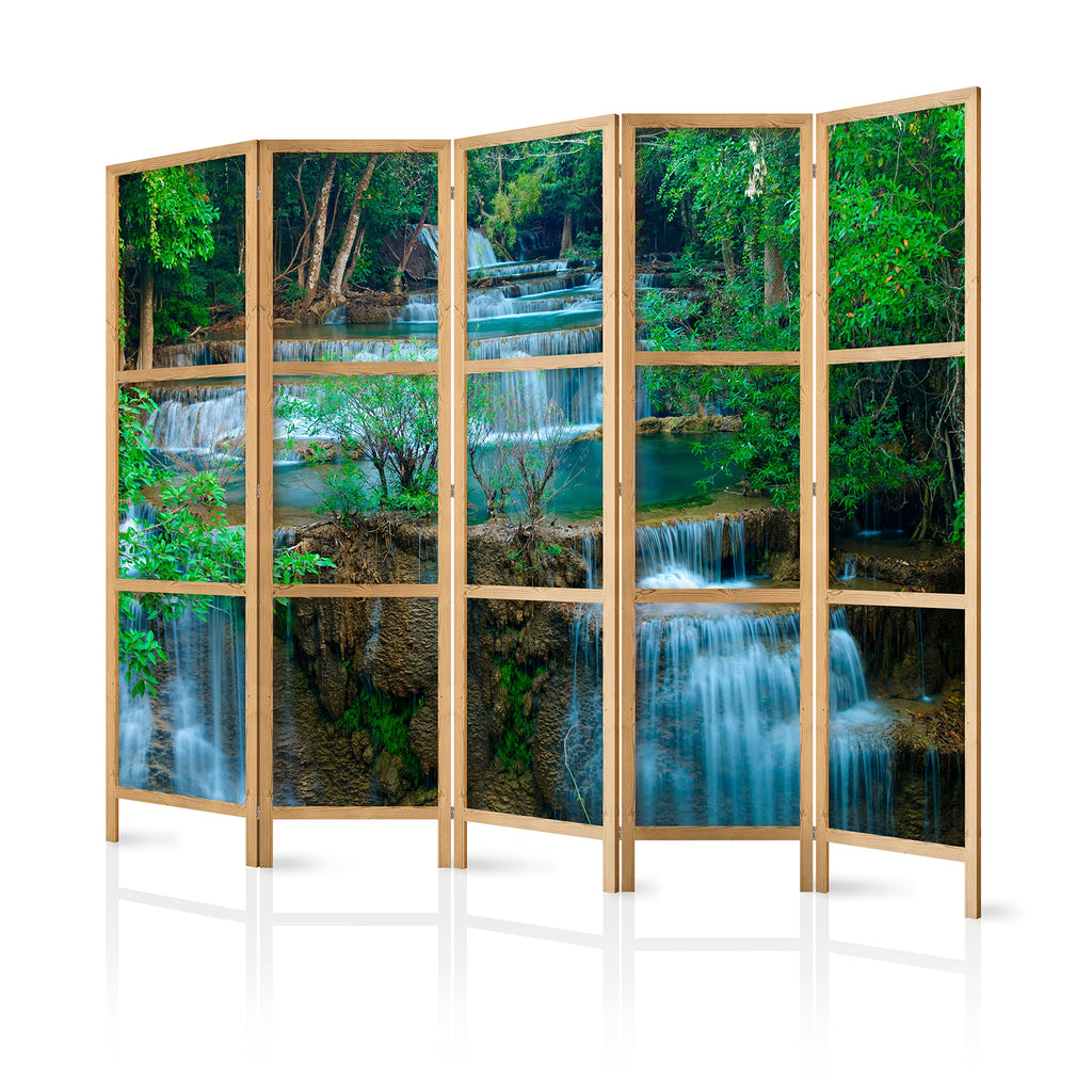 artgeist Japanese Room Divider XXL Landscape Waterfall Nature 90 x 67 in - 5 Panel Folding Screen Japan Design Home Decoration Art Deco Forest c-B-10008-z-a