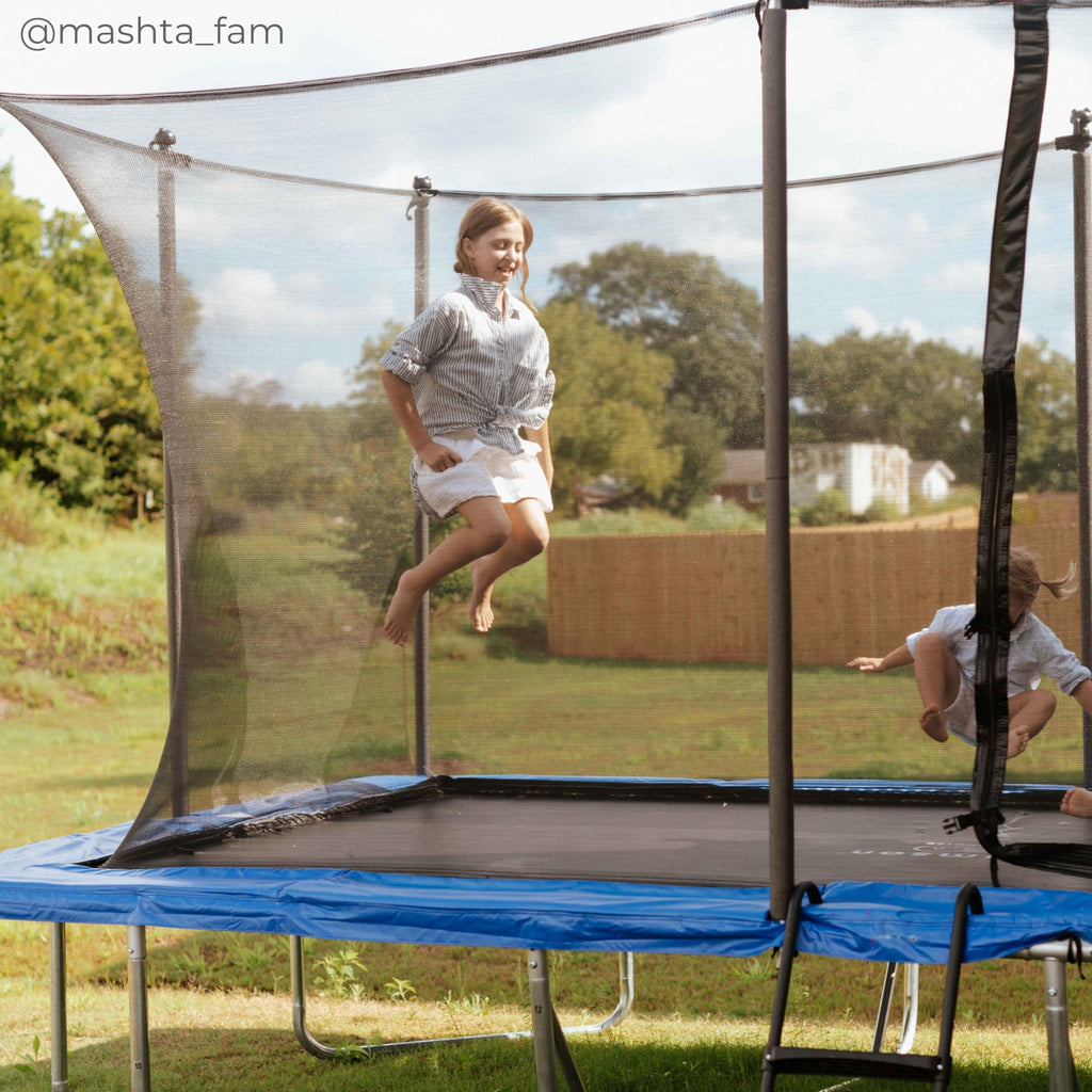 Teamson by Crowntec 15x9FT Large Rectangular Trampoline with Enclosure Net & Ladder, for Outdoor Use, Black