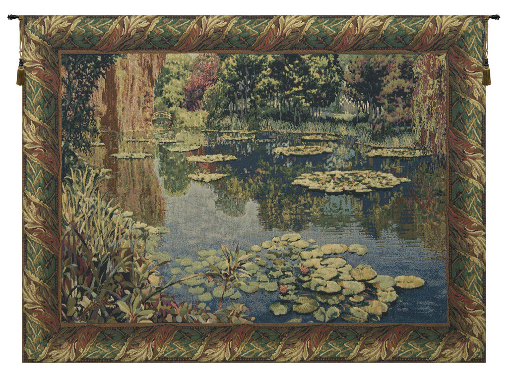 Lake Giverny With Classic Border Belgian Tapestry Wall Hanging - 43 in. x 33 in. Cotton/Viscose/Polyester by Claude Monet