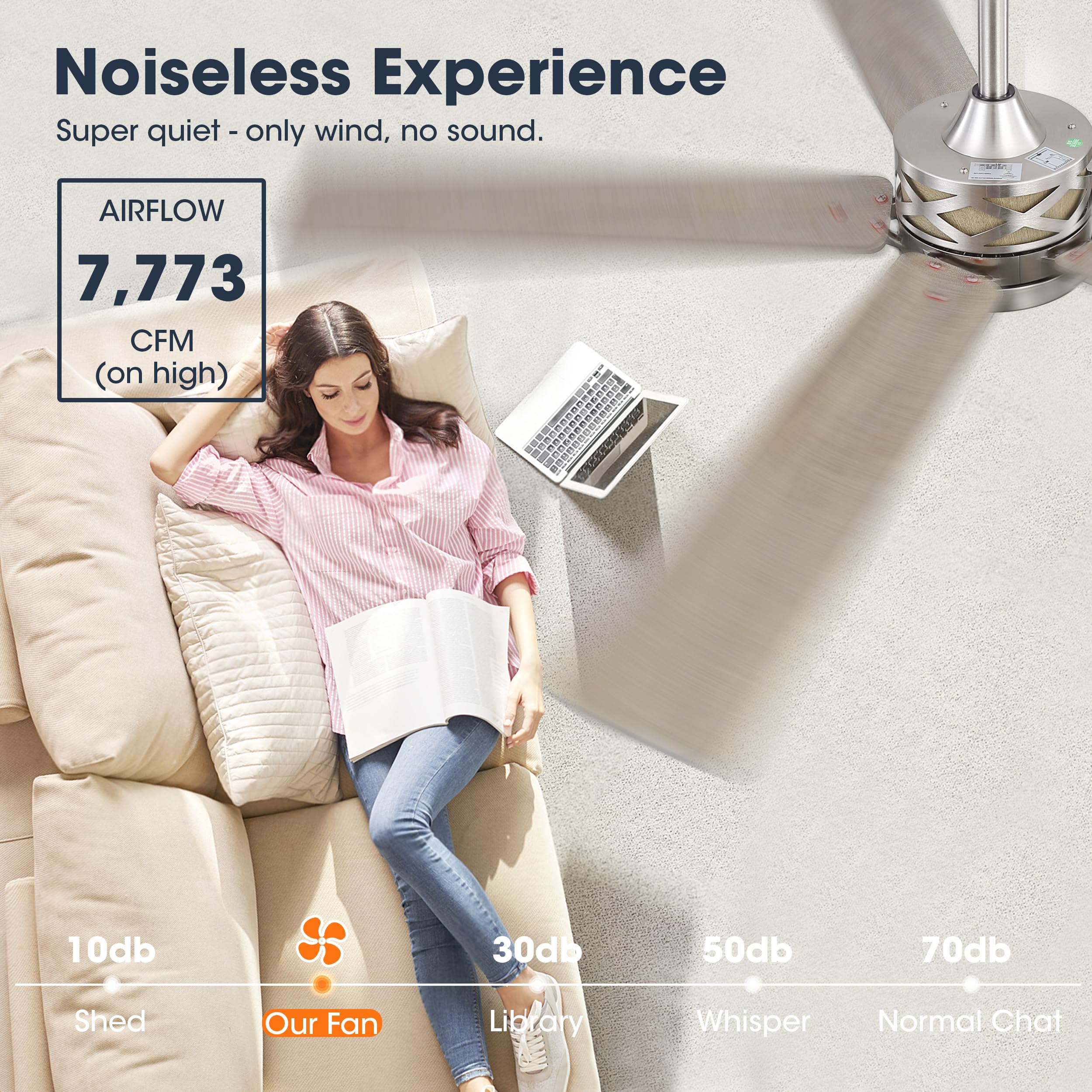 WINGBO 60" Smart Ceiling Fan with Lights and 3 Downrods, 5 Plywood Blades, 6 Speeds Reversible DC Motor, Works with Alexa and Google Assistant, 3CCT Dimmable LED Large Ceiling Fans, Nickel and Grey