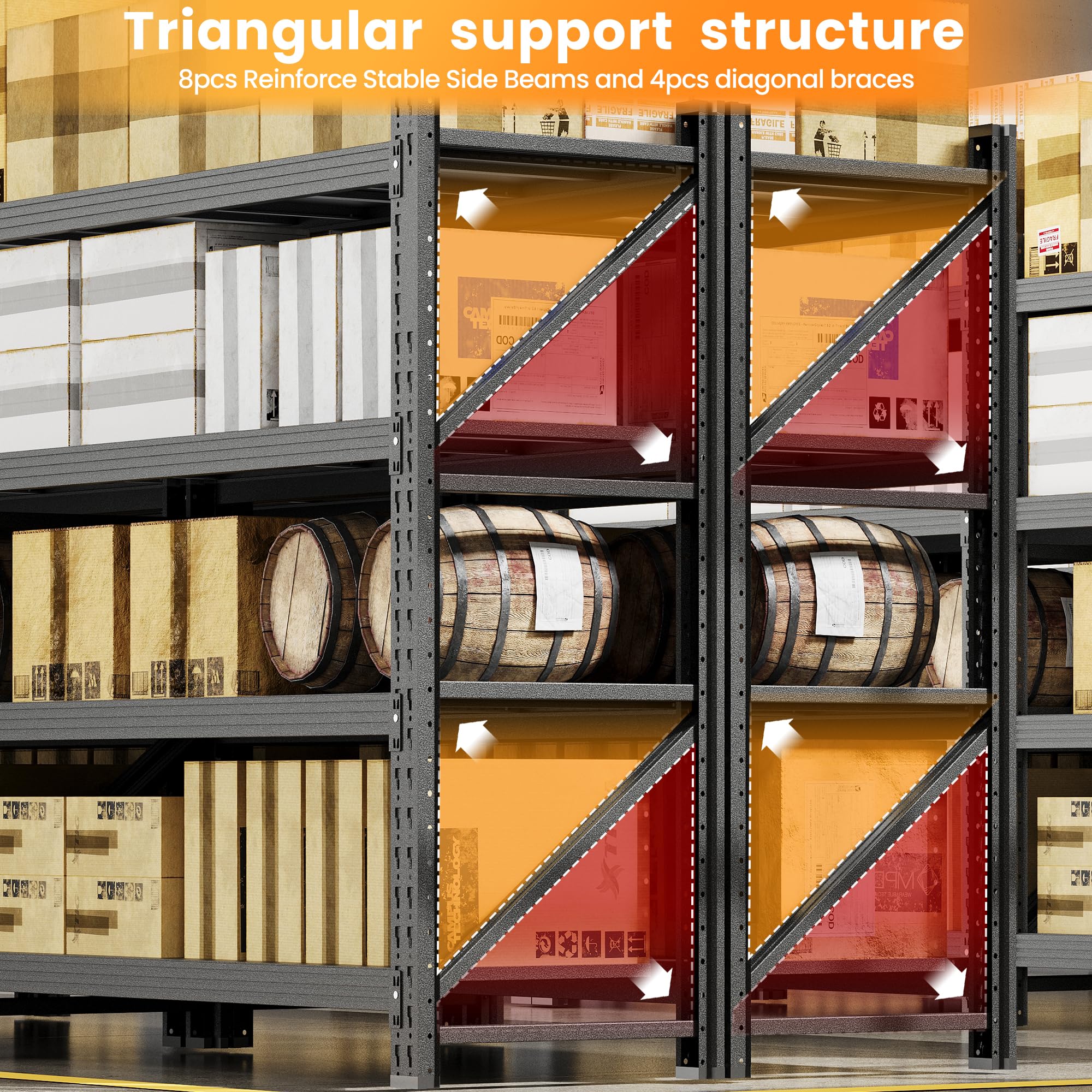 68”W Garage Shelving Units, 8000LBS Storage Shelves Heavy Duty, 24" Deep Metal Shelving Rack, 4 Tier Tall Steel Industrial Shelving , Adjustable Standing Shelf for Warehouse / Shop 68"W x 24"D x 64"H