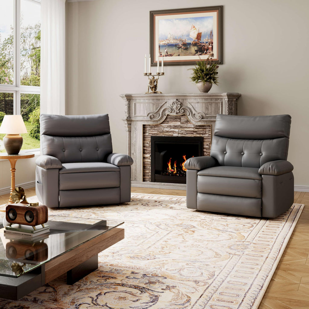 GarveeHome Recliner Chair - PU Leather Manual Recliner for Adults, Lazy Chair with 1.5X Sponge Comfort Arm and Back for Living Room, Bedroom