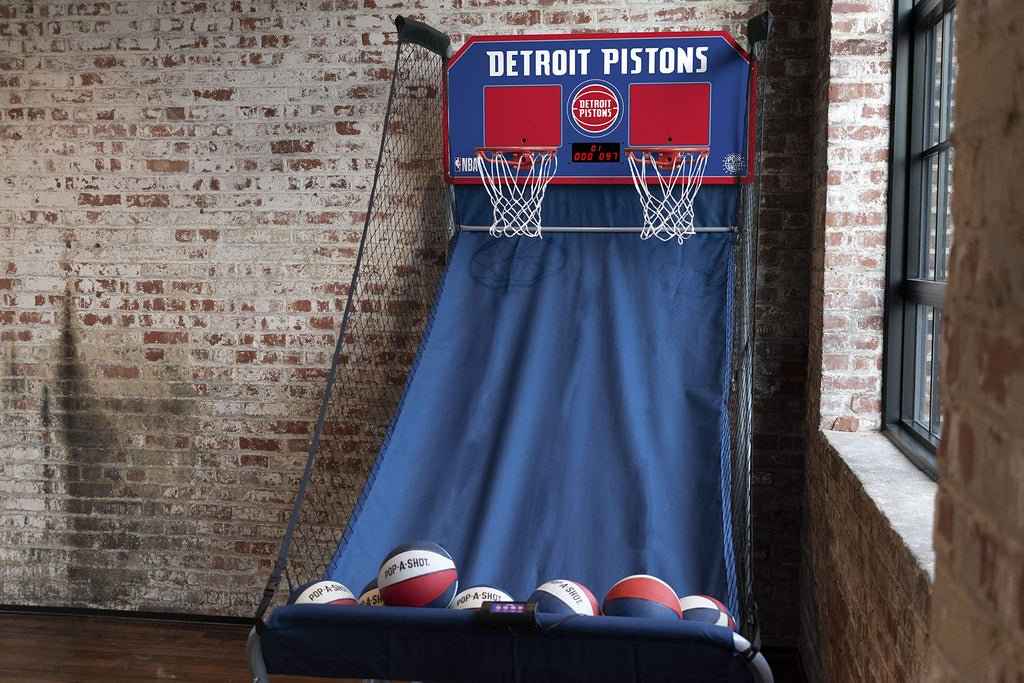 Pop-A-Shot - Home Dual Shot with Detroit Pistons NBA Graphics l Sensor Scoring l 16 Game Modes l 7 Balls l Foldable Storage l for All NBA Fans