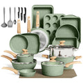MAISON ARTS 30 Piece Pots and Pans Set Non Stick, Kitchen Cookware & Bakeware Sets with Nonstick Granite Coating, Baking Tray, Frying Pan and Saucepan, Green