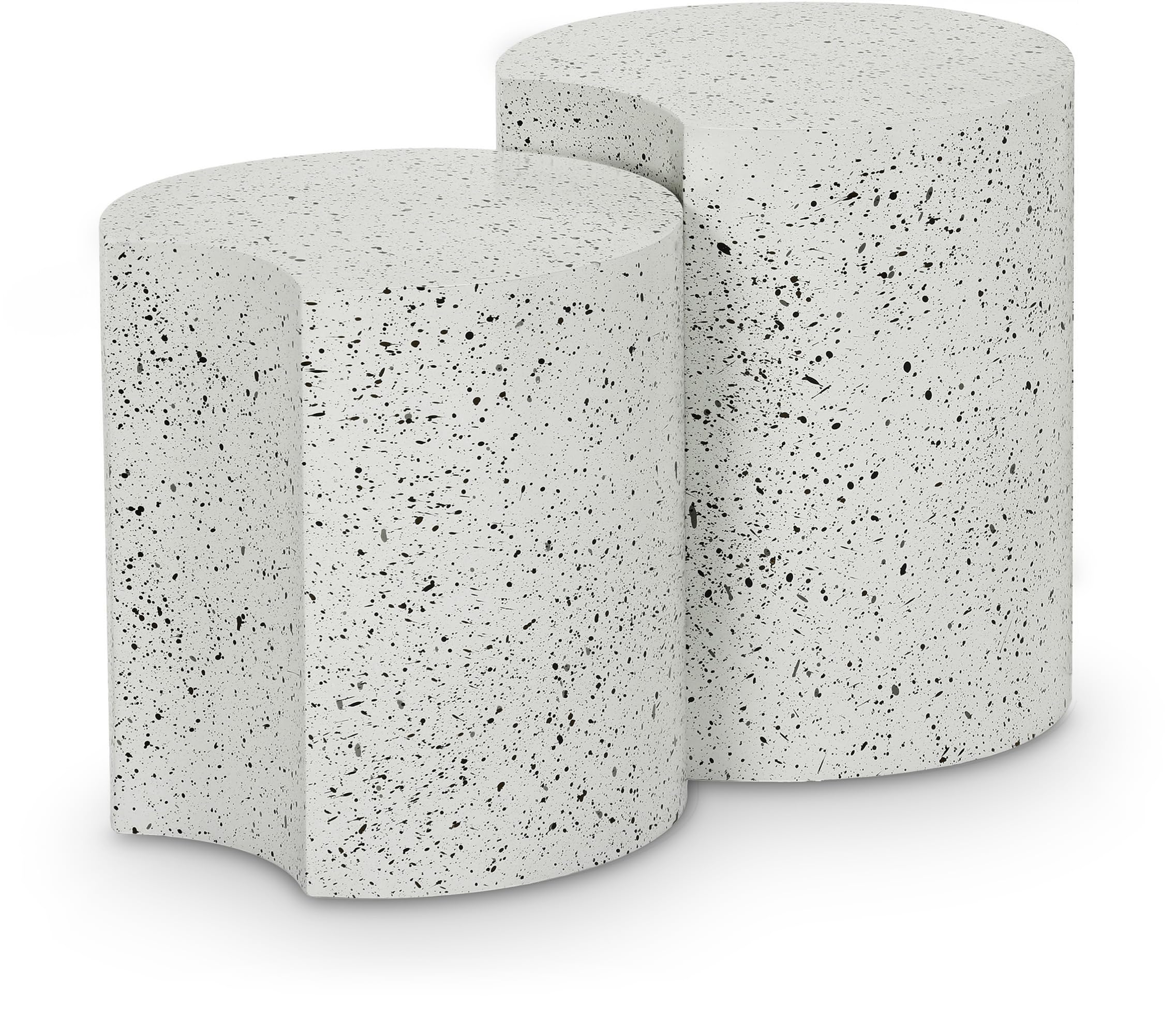 Meridian Furniture 99084White-2C Dimple Collection Modern | Contemporary End Table with White Terrazzo Pattern, Iron Metal, Modular, 28" W x 15.75" D x 18" H, White, Set of 2