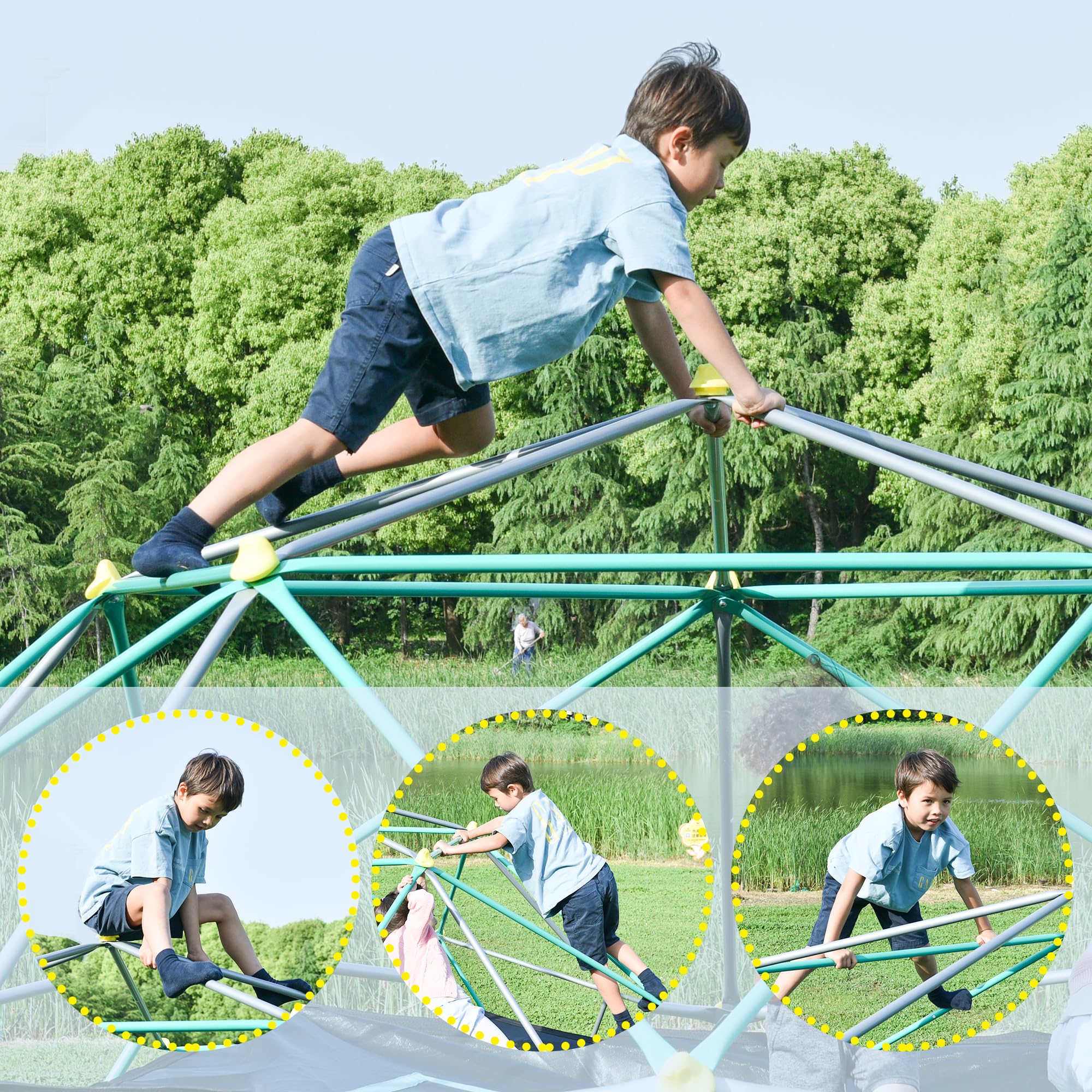 Merax 12FT Climbing Dome with Hammock, Outdoor Geometric Dome Climber Play Center for Kids 3-10 Supporting 1000 lbs, Easy Assembly Jungle Gym