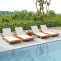 Merax Acacia Wood Chaise Lounge Chair Outdoor Set of 4, Patio Recliner with 4 Position Adjustable Backrest and 1.57" Thick Double-fold Cushion