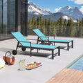 PURPLE LEAF Outdoor Chaise Lounge with Wheels Armrests Aluminum Pool Lounge Chairs Set of 2 Patio Chaise Lounge with 5 Position Recliner Includes Side Table for Deck Yard Poolside Turquoise Blue