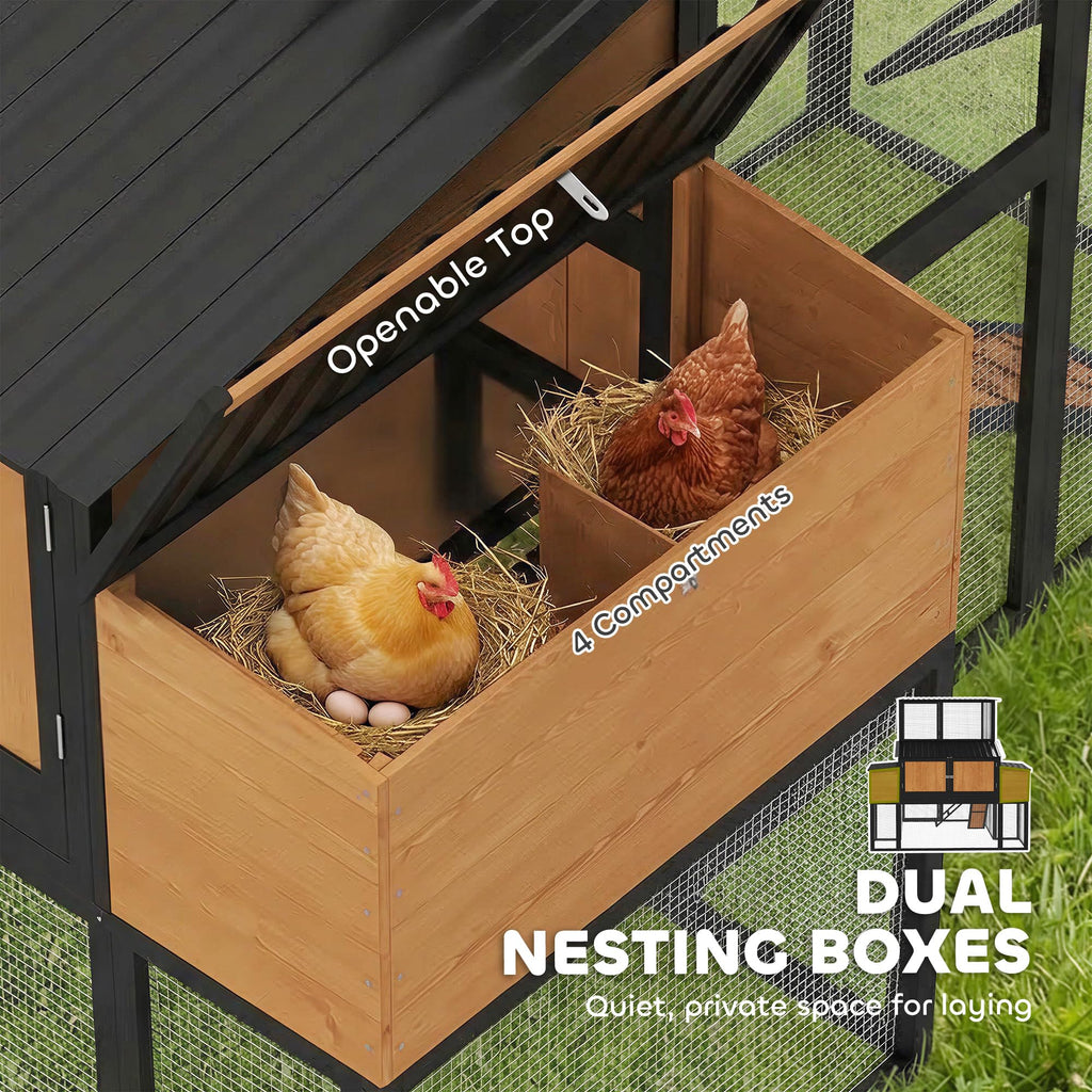 PawHut 105" Large Chicken Coop, Walk-in Wooden Hen House for 7-12 Hens, Poultry Cage Chicken House with Run, 2 Nesting Boxes, Roosting Bars, Waterproof Roof and Ramp, Yellow