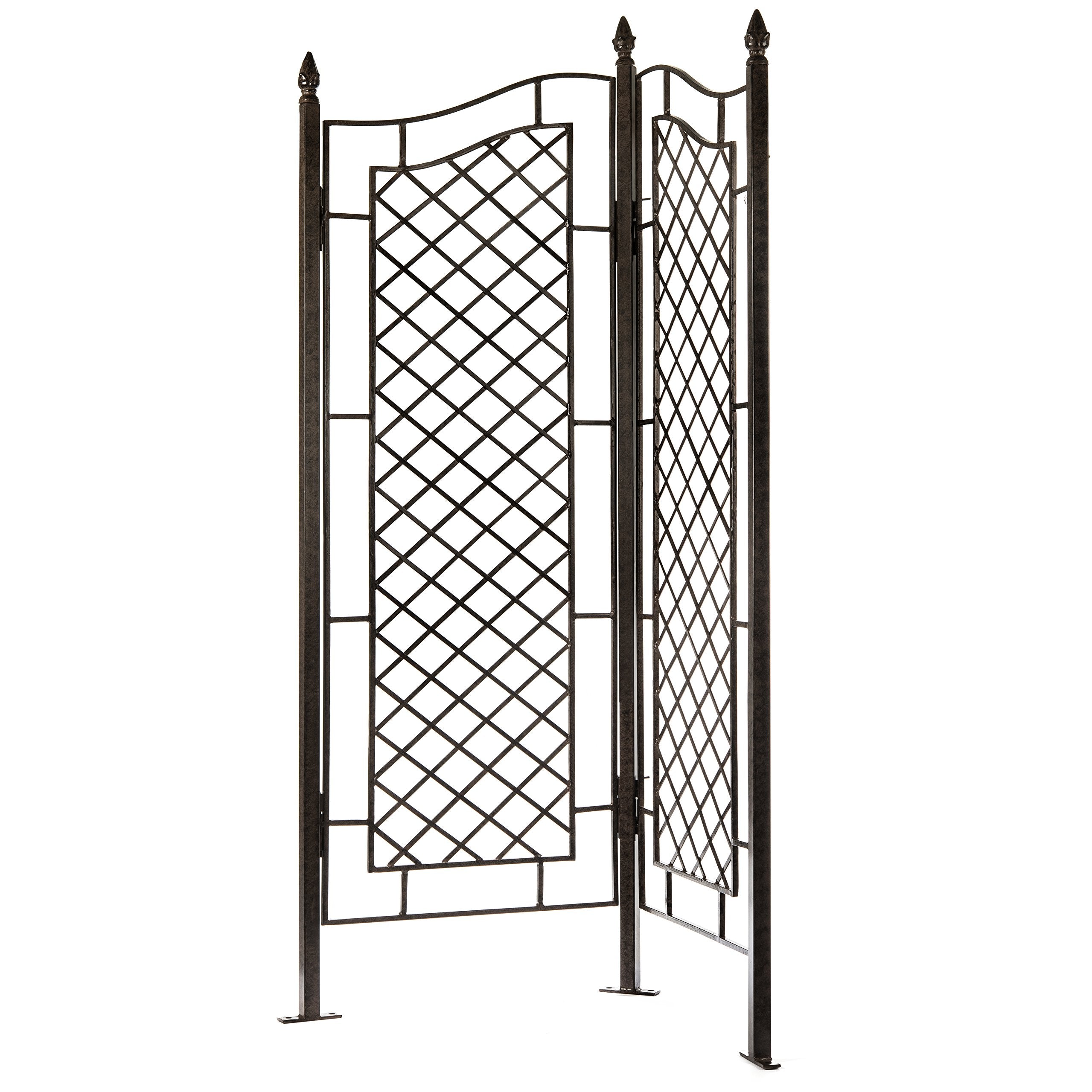 H Potter Large 2-Panel Garden Trellis 72" Installed Height, 75 lb Heavy Iron Privacy Screen, Freestanding Metal Outdoor Landscape Structure GAR573