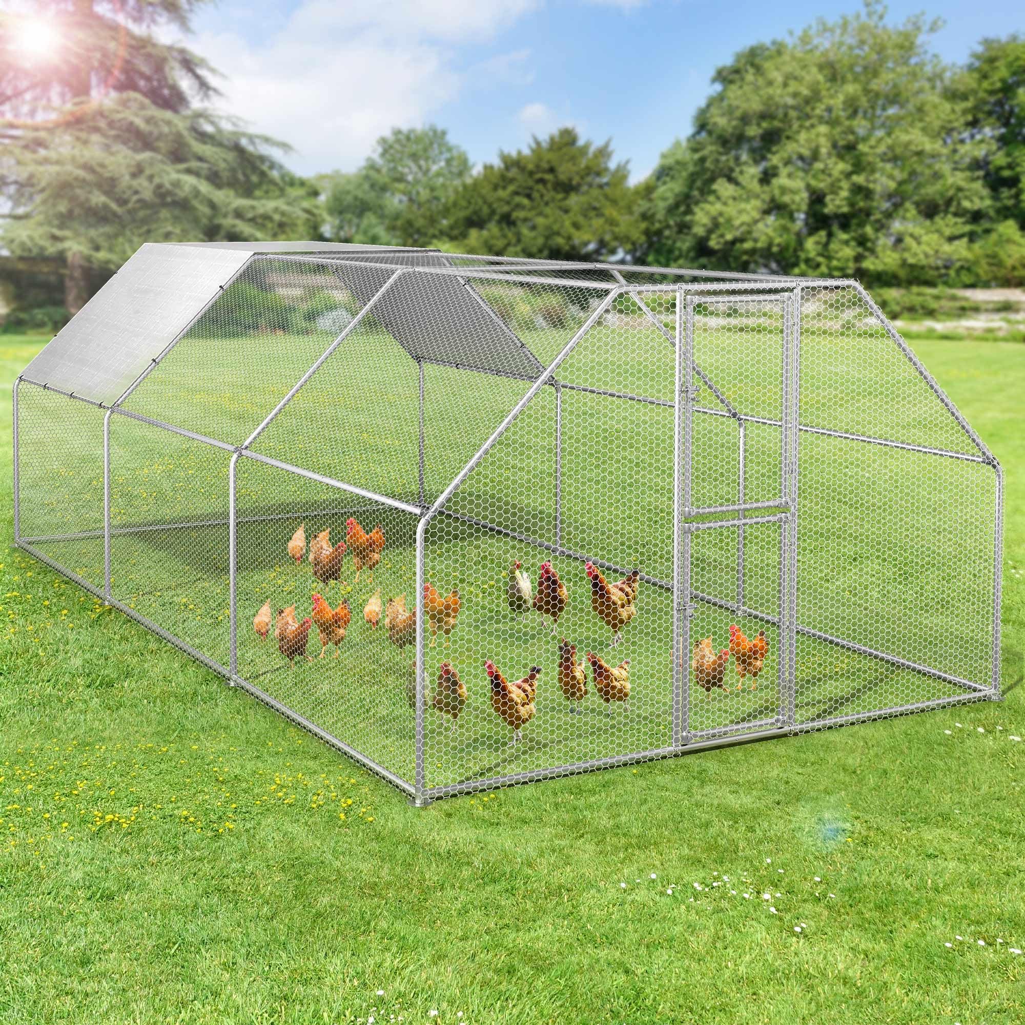 DWVO Large Metal Chicken Coop for 20-30 Chickens, 19.1 x 9.8 x 6.4 ft Walk-in Poultry Cage Chicken Run for Yard Outdoor with Waterproof and Anti-UV Cover Duck House Flat Roof Chicken Pen