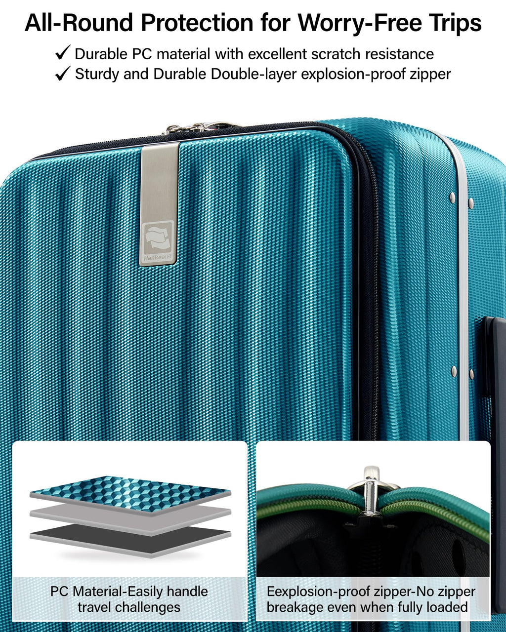 Hanke 26 Inch Large Luggage Hard Shell Top Opening Aluminum Frame Hardside Suitcase with Spinner Wheels, Checked Luggage for Men & Women Travel, Caribbean Blue