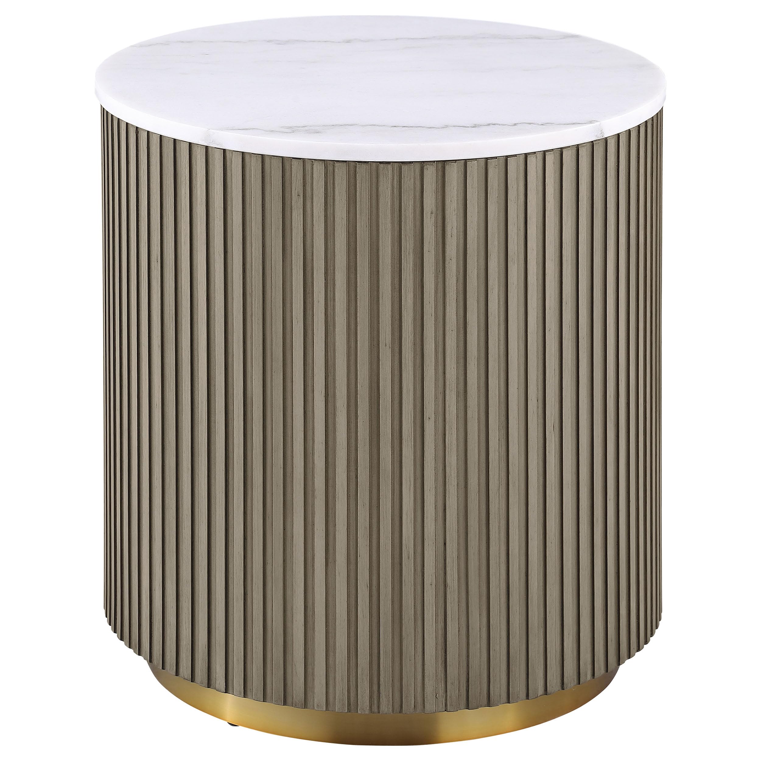 Coaster Home Furnishings - Jason - Wood and Metal - 3-Piece Coffee Table Set with Marble Tops, Reeded Drum Bases, and Gold Ring Accents - Living Room - Greige and White Marble - 711418-S3