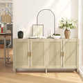 GDFStudio 70.08" Modern 4-Door Sideboard Buffet Cabinet, Rattan MDF Credenza Storage Cabinet with Adjustable Shelves, Bohe Console Table with Solid Wood Legs for Living Room Kitchen Hallway, Natural