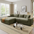 Merax Modern Oversized L-Shaped Sectional Sofa with USB Charging Port,Cup Holder, Comfy Corduroy 4-Seat Couch Set Sleeper Bed for Living Room,Green