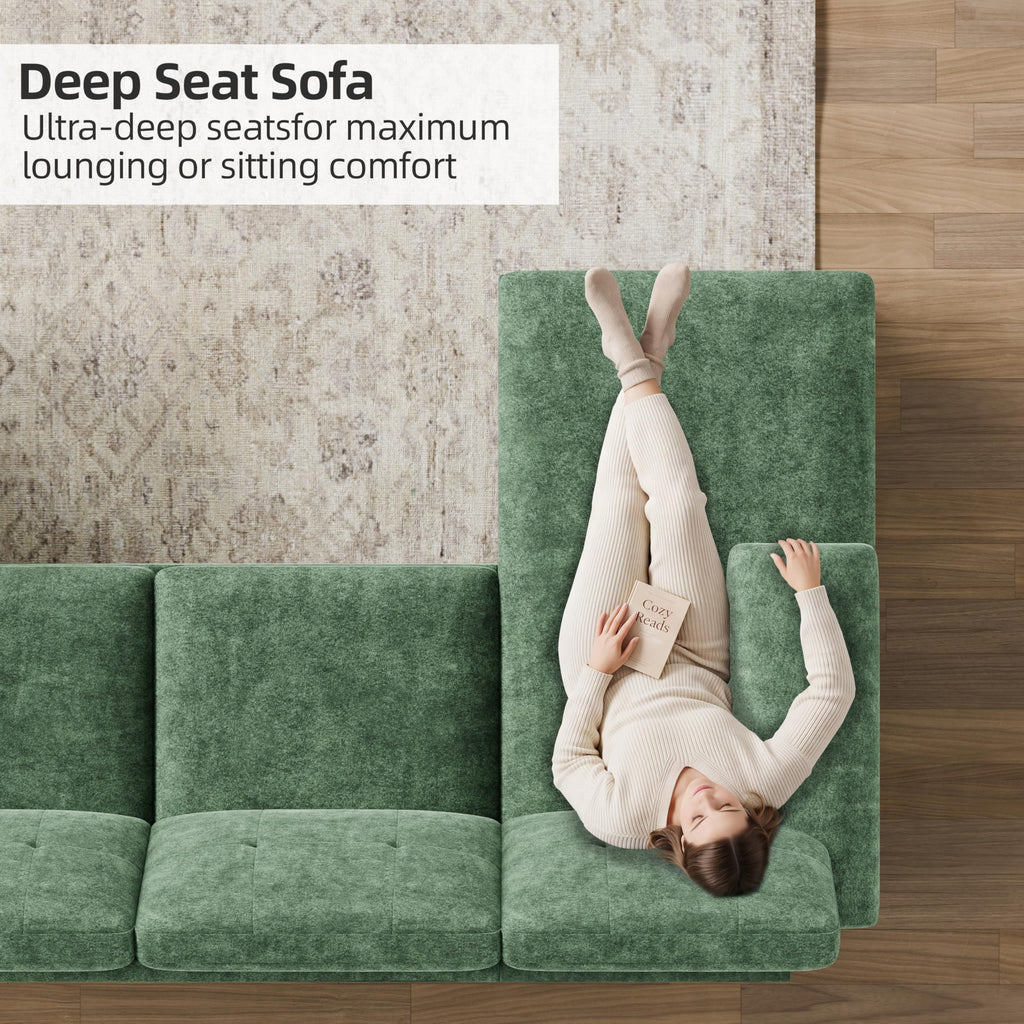 Shintenchi U-Shaped Sectional Couches for Living Room, 4 Seat Sofa with Double Chaise Lounges,Solid Wood Frame Sectional Sofa for Apartment,Green