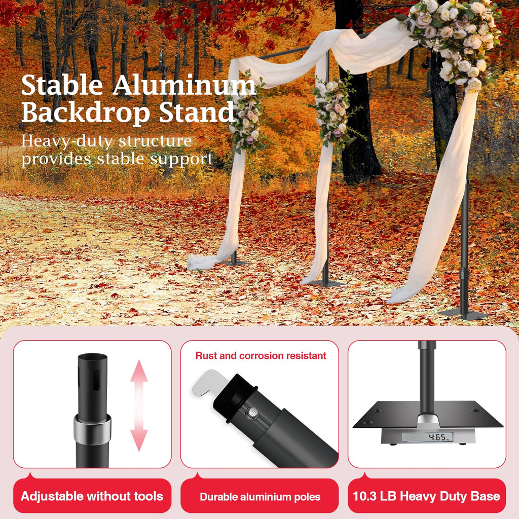 EMART Backdrop Stand Heavy Duty 8.9ftx20ft, Adjustable Pipe and Drape Photo Background Support Kit, Metal Frame with Flat Base for Wedding Birthday Party Banquet Decorations-Black