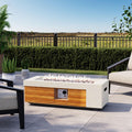 COSIEST 42" Outdoor Propane Fire Pit Table, Rectangular Gas Fire Pit Table with Concrete & Log Wood Grain Design, 50000BTU Fire Tables for Patio, Backyard, Garden Heating