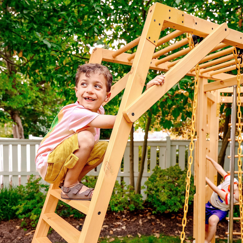 Avenlur Hawthorn 9-in-1 Outdoor Activity Center | Swing, Rock Wall, Monkey Bars | Ages 3-11 | Pine Wood Construction | Climbing Rope, Net Wall | Strength, Coordination, and Imagination-Boosting Fun