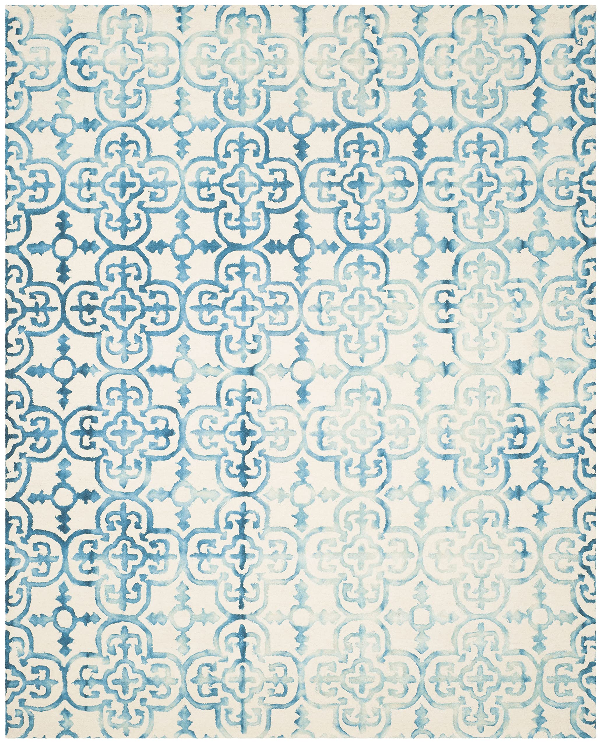 SAFAVIEH Dip Dye Collection Area Rug - 10' x 14', Ivory & Turquoise, Handmade Moroccan Watercolor Wool, Ideal for High Traffic Areas in Living Room, Bedroom (DDY711H)