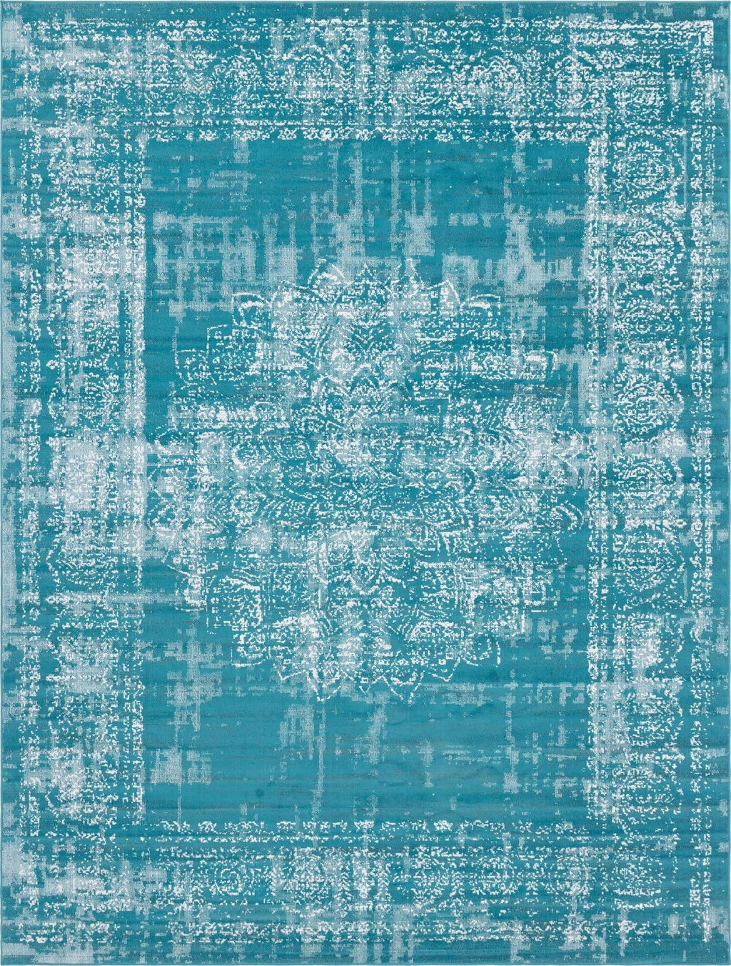 Unique Loom Aarhus Collection Vintage Border Area Rug (10' 0 x 13' 0 Rectangular, Teal/Ivory)