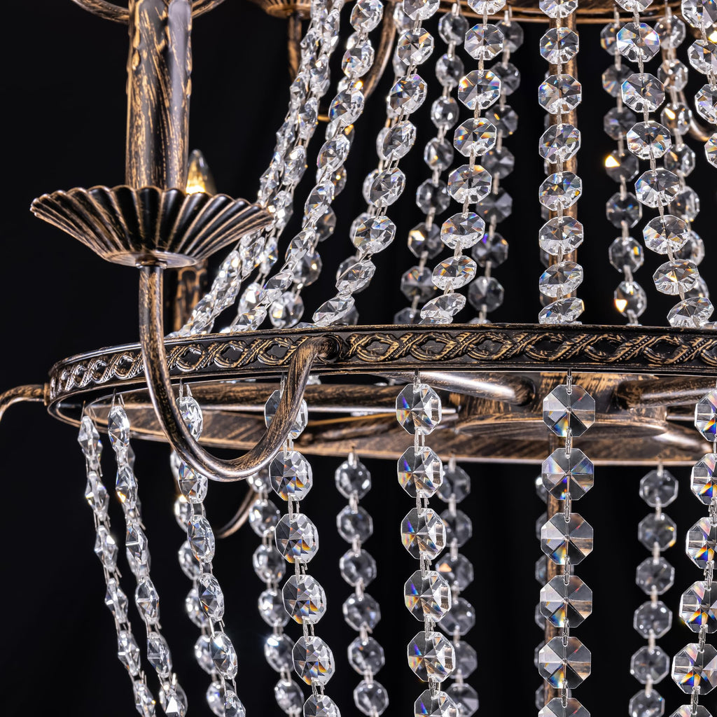 TOCHIC 40'' Long Large Crystal Chandeliers for High Ceilings, 2-Tier Modern Farmhouse Empire Staircase Chandelier 12 Lights Vintage Foyer Chandelier Luxury Crystal Light Fixture for Entryway Hallway