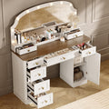 AMBERHAUS Farmhouse Makeup Vanity Desk with Mirror and Lights, 47'' Vanity Table with 8 Storage Drawers 1 Cabinet & 2 Organizer Trays, Large Dressing Table with Charging for Bedroom Rustic White