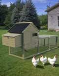 KYBOLT Rabbit Cage, Indoor and Outdoor Rabbit Hutch, Chicken Coop Small Animal Pen and Hutch Enclosure with Anti-UV Waterproof Roof, No Leak Pull Out Tray, Run and Ramp, 109in, Wood Color