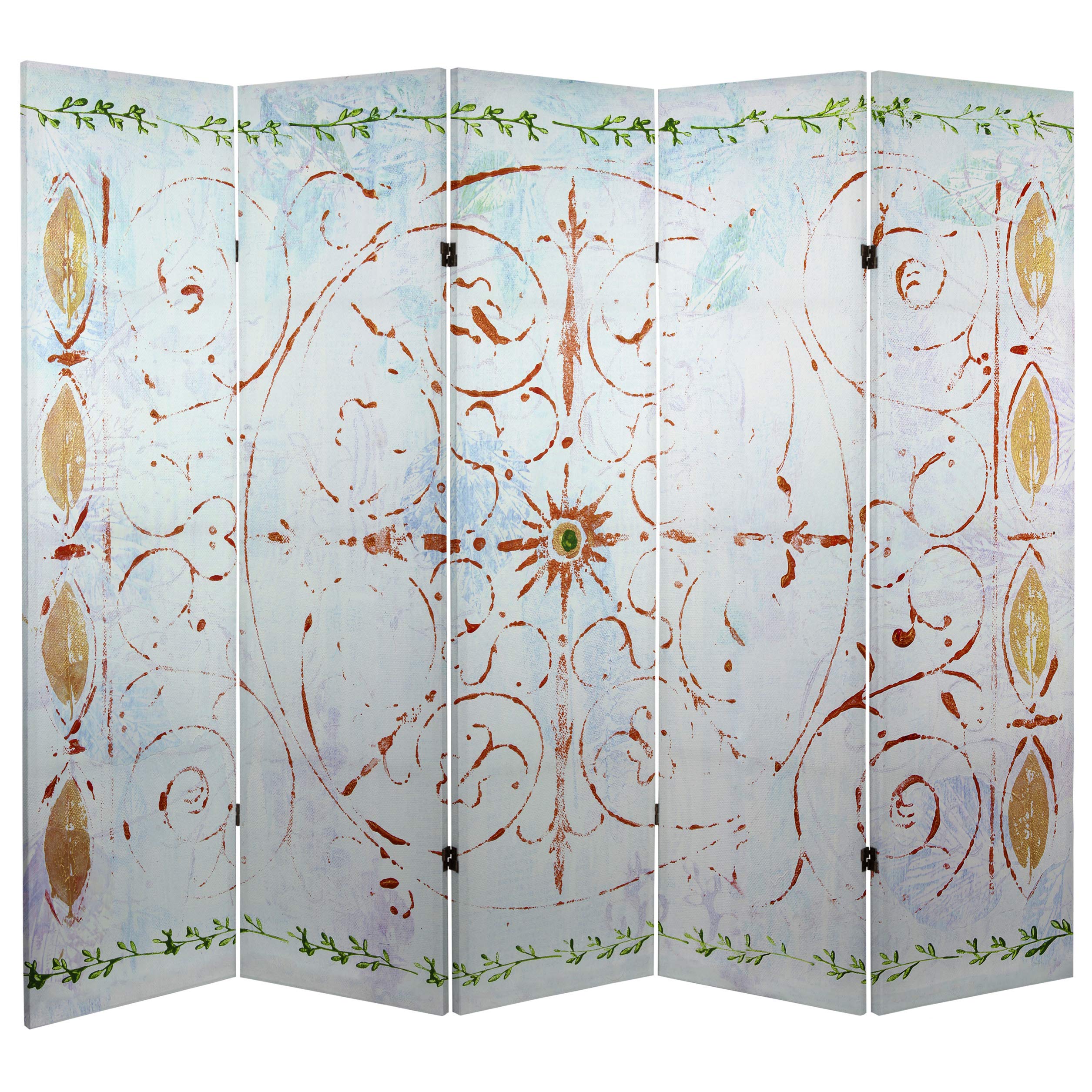 Red Lantern 5 ft. Tall Winter's Peace Canvas Room Divider 5 Panel Freestanding Folding Privacy Screen, Partition, and Separator for Modern and Contemporary Bedroom, Home Office, Studio, Dorm