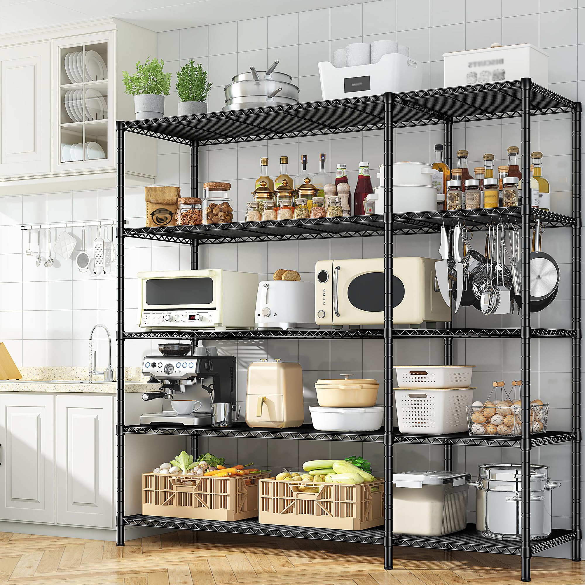 Romorgniz 70.8H Wire Shelving Rack, 5Tier Metal Shelving Unit,1200LBS Heavy Duty Storage Shelves,Adjustable Pantry Shelves, Metal Shelf and Storage Rack,Industrial Shelving 52.36W x13.78Dx70.8H,2PCS