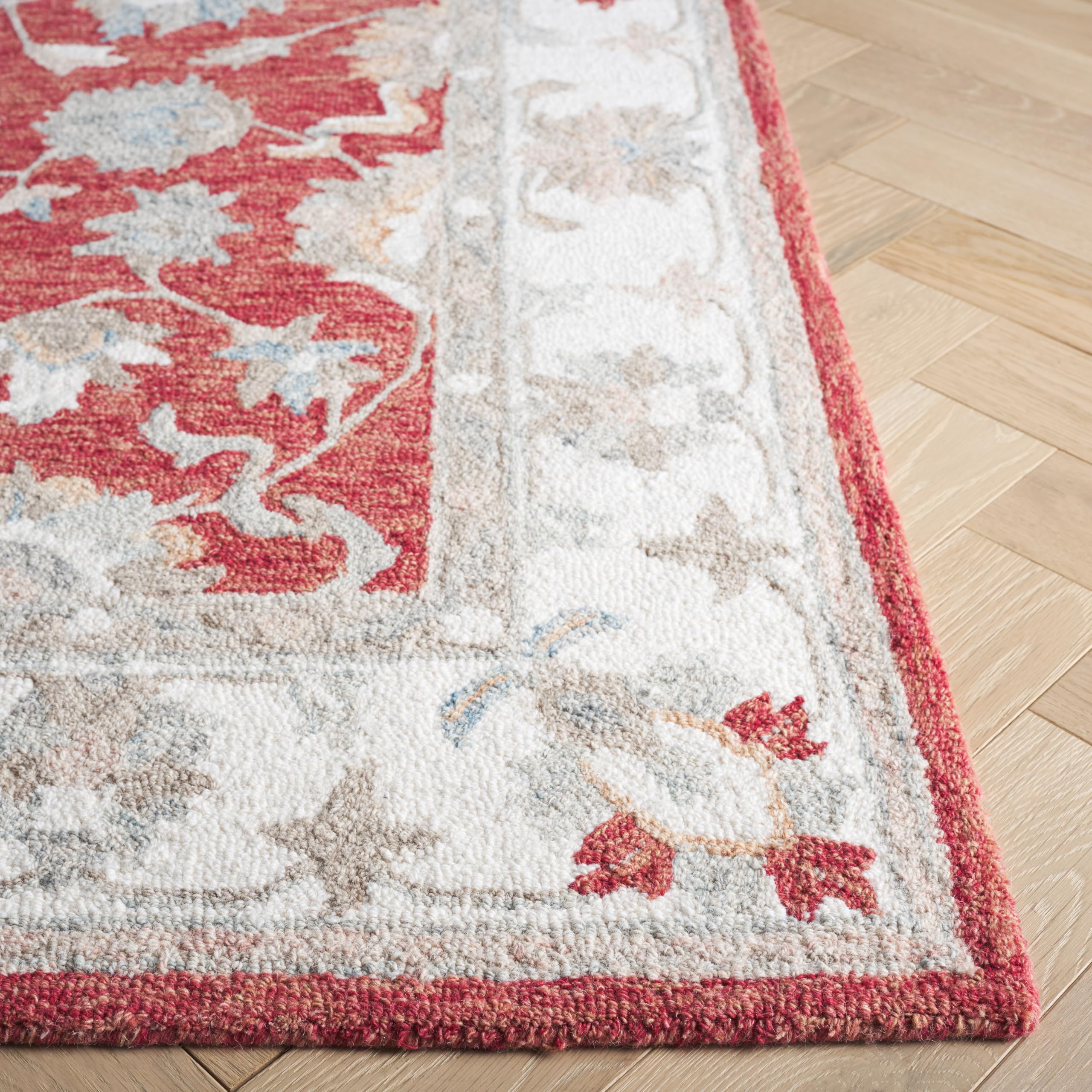 SAFAVIEH Area Rug 8x10 - Heritage Collection - Large - Red & Ivory, Handmade Wool, Ideal for Living Room, Bedroom, Dining Space (HG125Q)