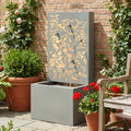 Merax 30.71" H Light Gray Metal Leaf Cutout Outdoor Water Wall Fountain with LED Lights, Modern Waterfall Feature for Patio Garden Backyard Decor