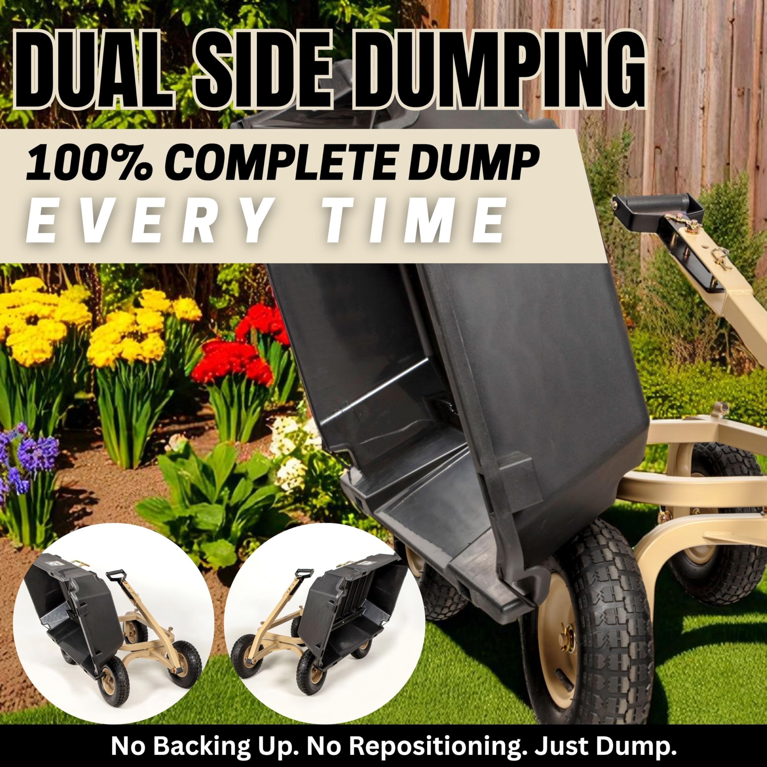 TerraTrek Heavy-Duty Garden Cart on Wheels – 7 Cu. Ft. Patented Dual Side Poly Dump Cart, 1200 lb. Capacity, All-Terrain Utility Wagon with No-Flat Wheels for Yard, Garden, Farm & Work